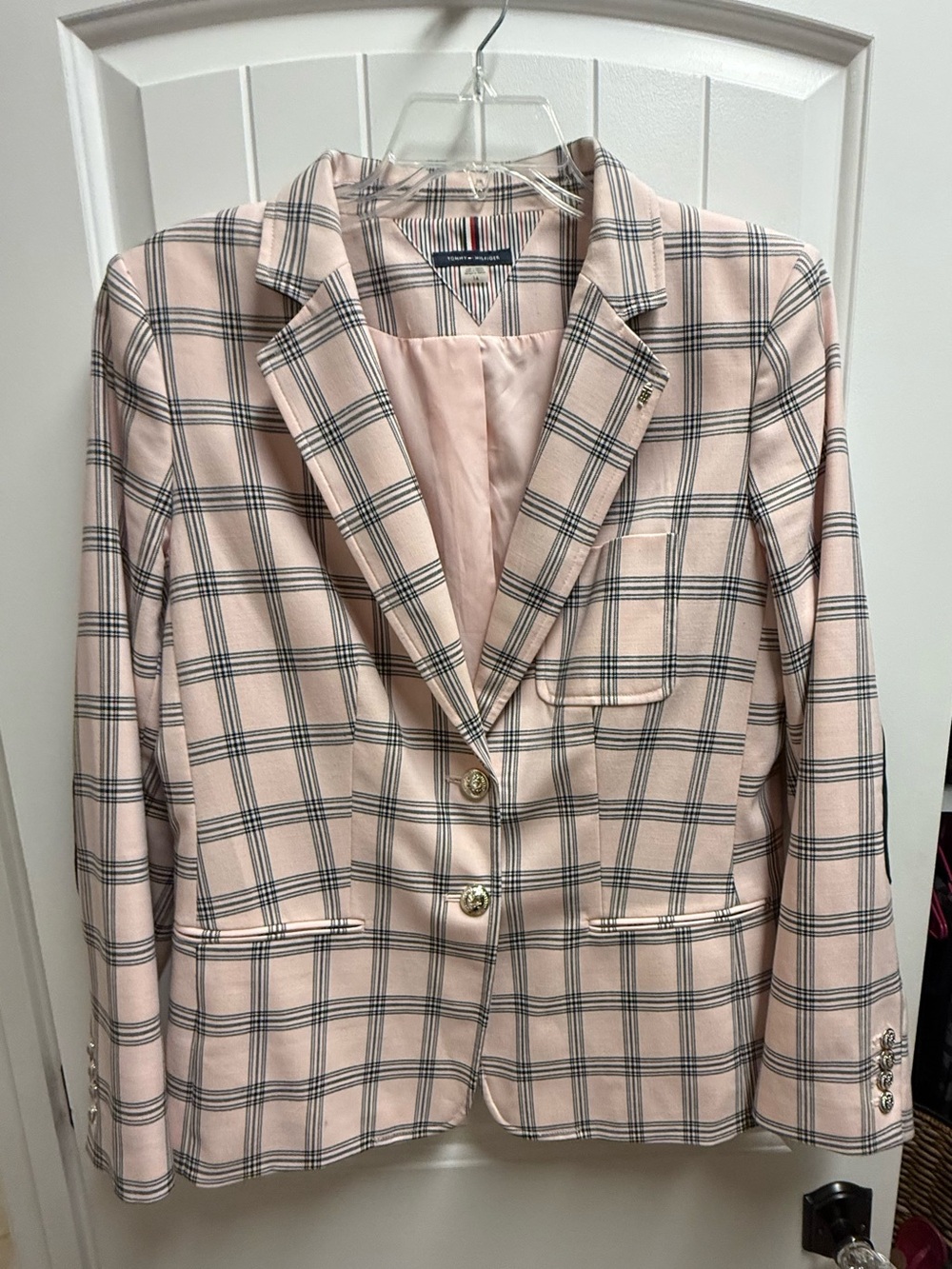 Tommy Hilfiger Pink Plaid Blazer w/ Elbow Patches Sz 14 EUC Very Detailed